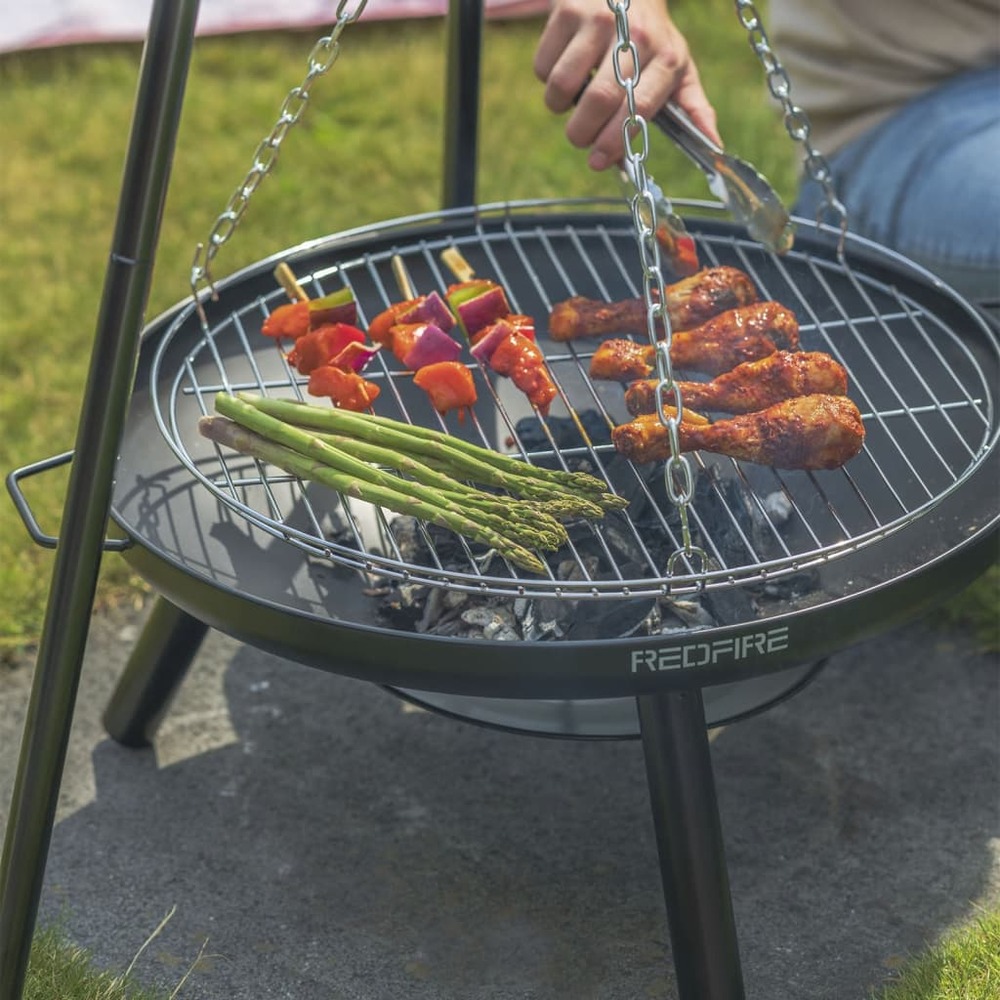 Barbecue de jardin avec trépied et bol à feu 50 cm noir