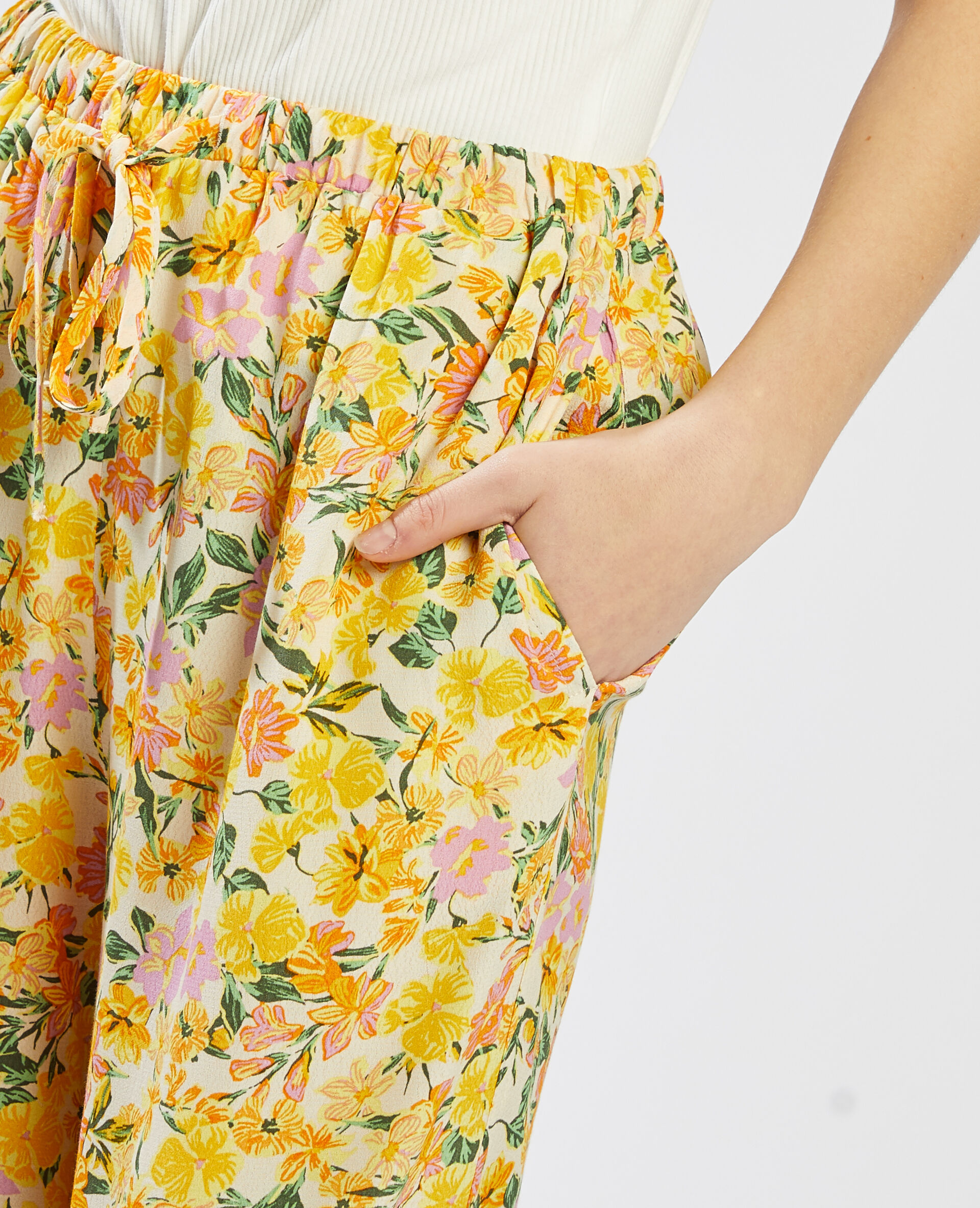 Pantalon fluide à motif fleurs - Orange