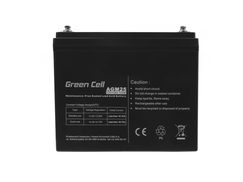 Green Cell - UPS-batteri - 1 x batteri - Sealed Lead Acid (SLA) - 75 Ah - sort