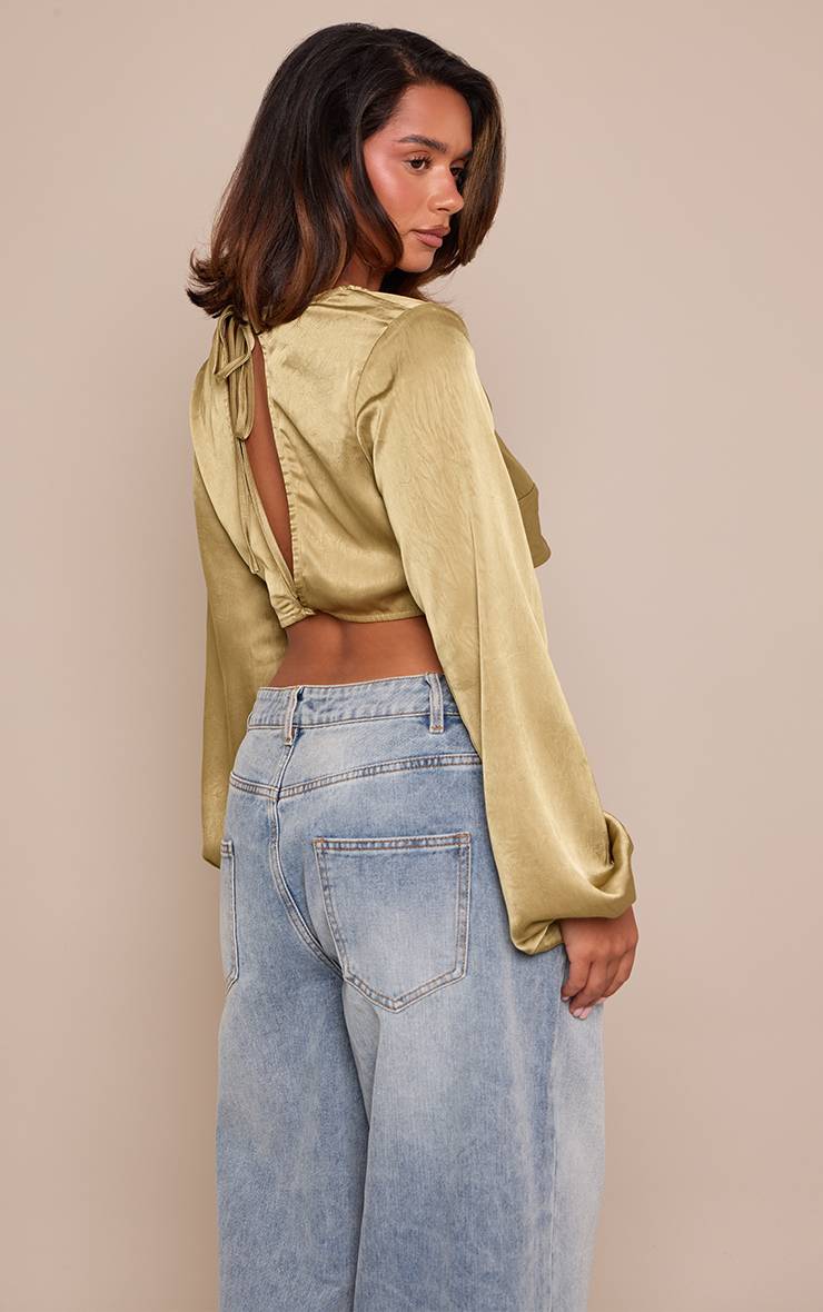Vert Sauge Chemisier Ultra Court En Satin Avec Détail Nœud