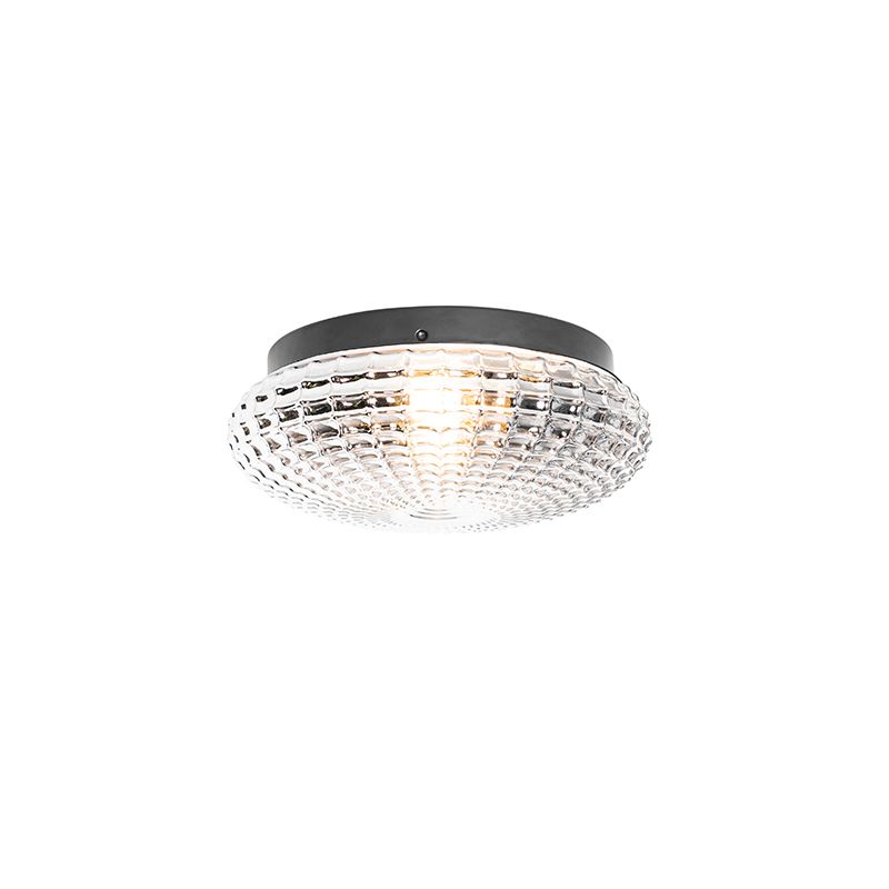 Klassieke plafondlamp zwart met smoke glas 30 cm IP44 - Nohmi
