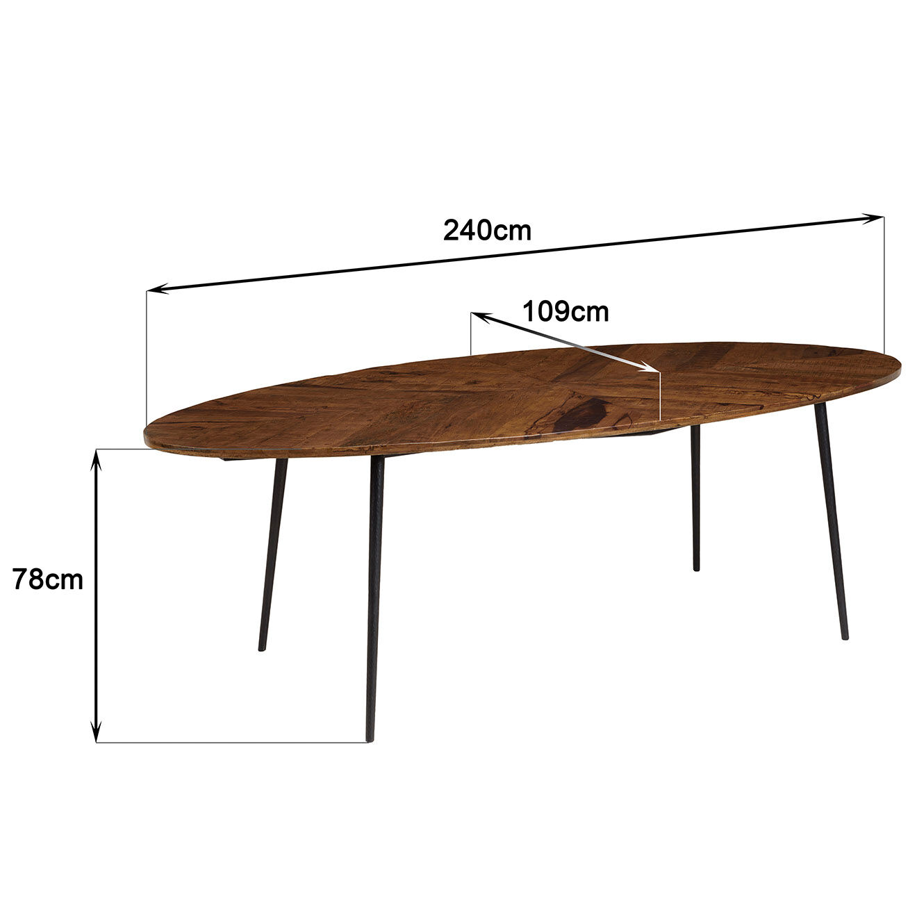 Macabane Table à manger ovale plateau chevrons Kiara bois - 240x109x78 cm