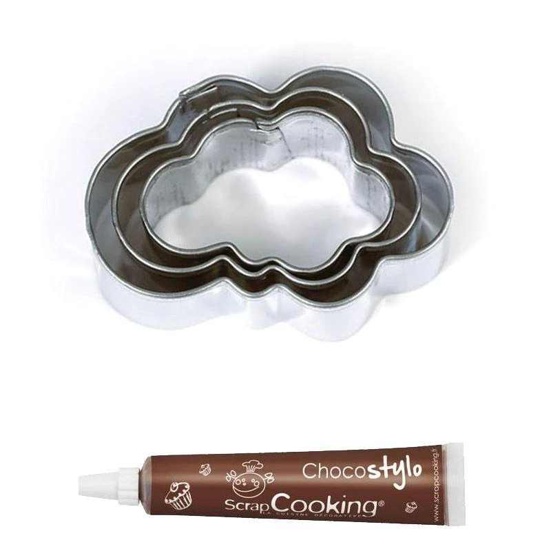 Stylo chocolat + 3 mini emporte-pièces en inox Nuages Youdoit