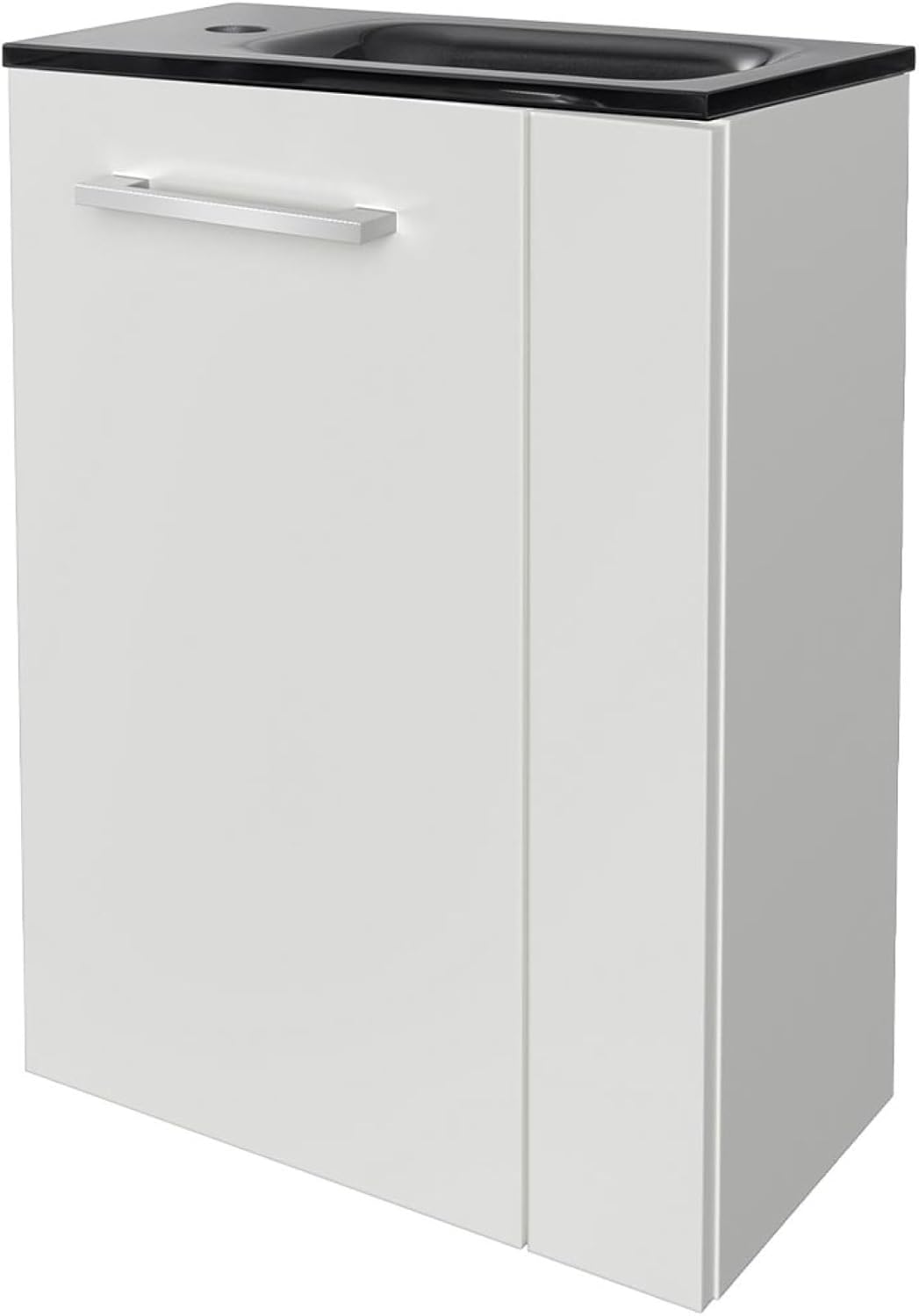 FACKELMANN SCENO Gäste-WC Set 2 Teile – Waschtischunterschrank in Weiß mit Waschbecken aus Glas in Anthrazit – SBC Waschbeckenunterschrank schmal – Türanschlag Links – 45 cm breit