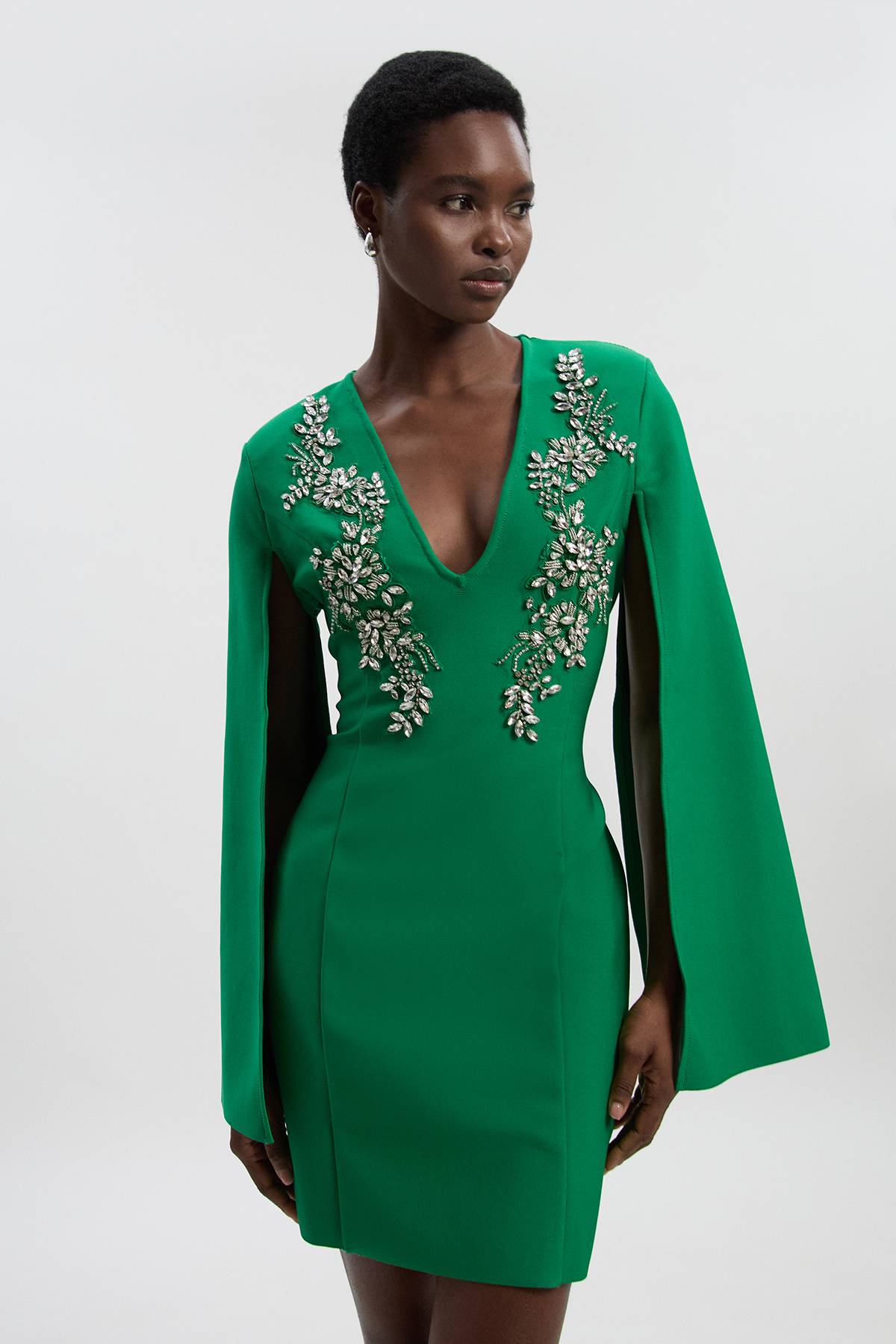 KarenMillen Robe Mini Moulante à Manches Cape et Ornements Bandage
