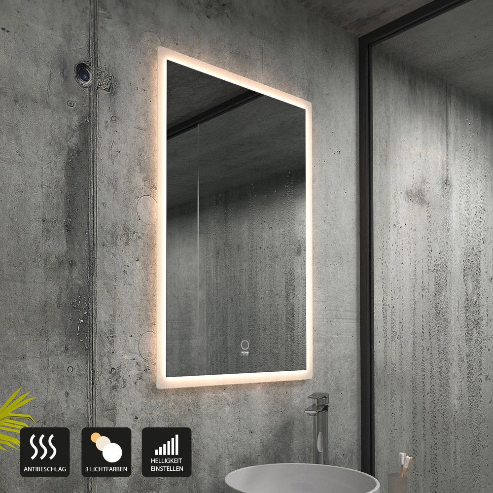 Home Deluxe - LED Spiegel NOLA - Rechthoekig 70 x 90 cm - 3 verschillende lichtkleuren, anti-condenssysteem - Totaal vermogen 38 watt | Wandspiegel, badkamerspiegel