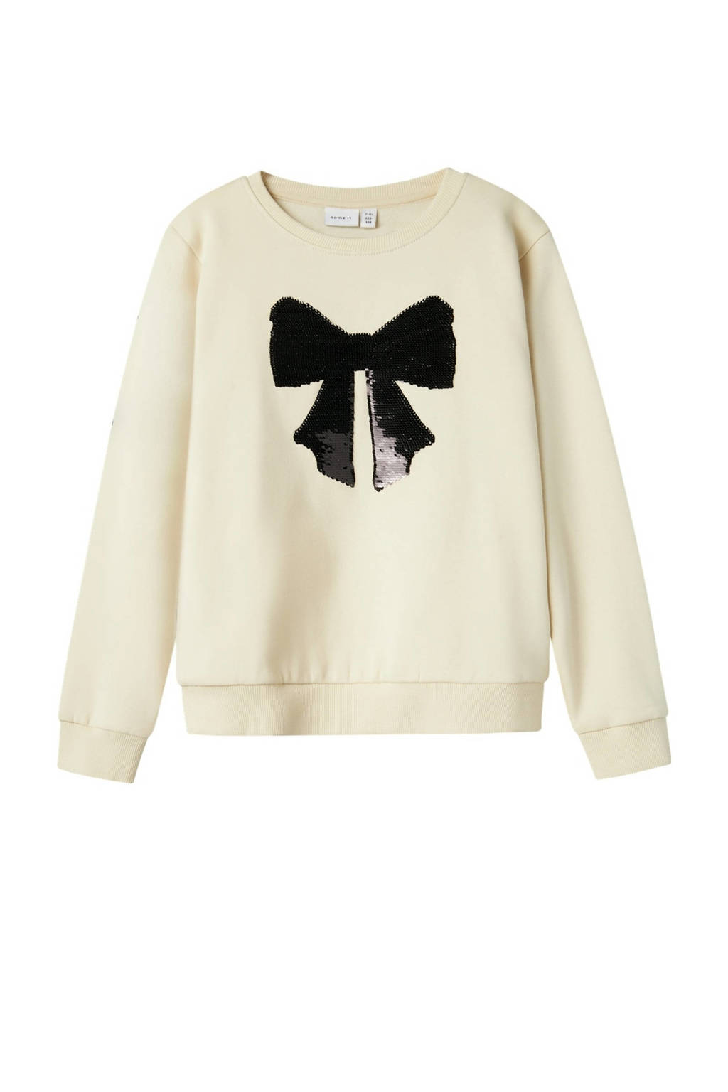 NAME IT sweater NKFNISTRINE met printopdruk en pailletten lichtzand