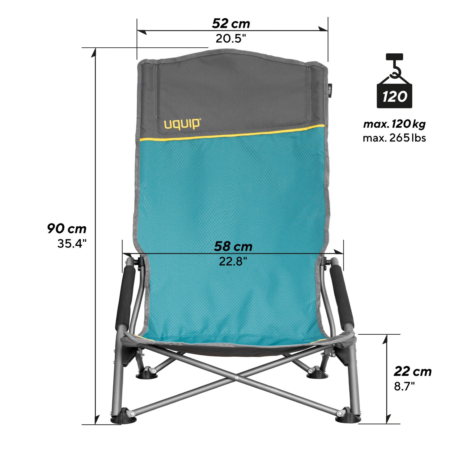 UQUIP Strandstuhl Sandy XL Campingstuhl Faltstuhl Klappstuhl Stahl Faltbar 120kg Farbe: Blue/grey
