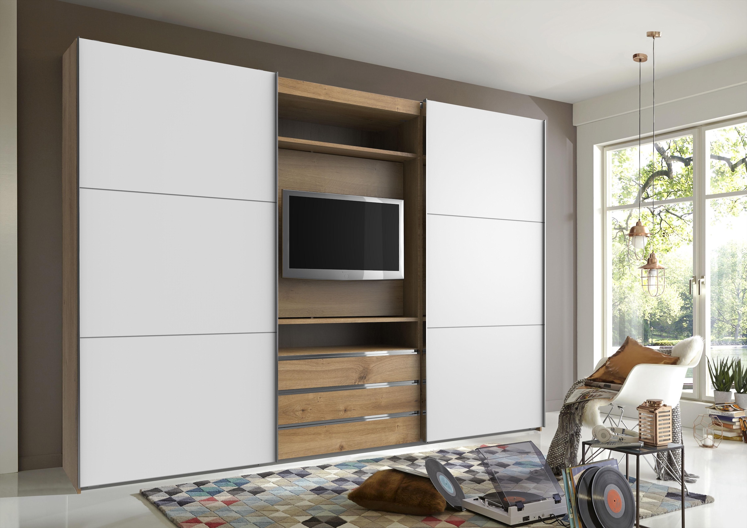 Wimex Schwebetürenschrank »Magic by fresh to go« tolles EXTRA: mit drehbarem TV-Element, mittig mit Schubladen