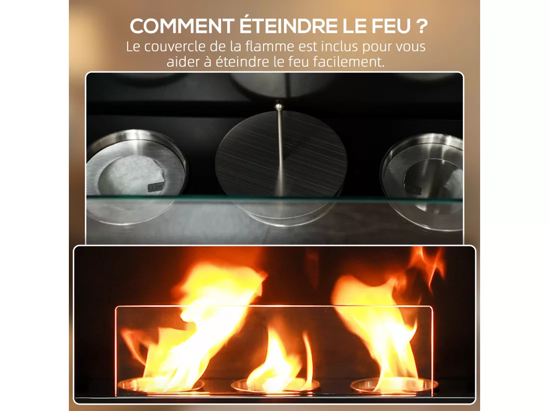 Cheminée bioéthanol - brûleur 400ml, combustion 3h, couverture 16-18 m² - verre trempé protection - blanc