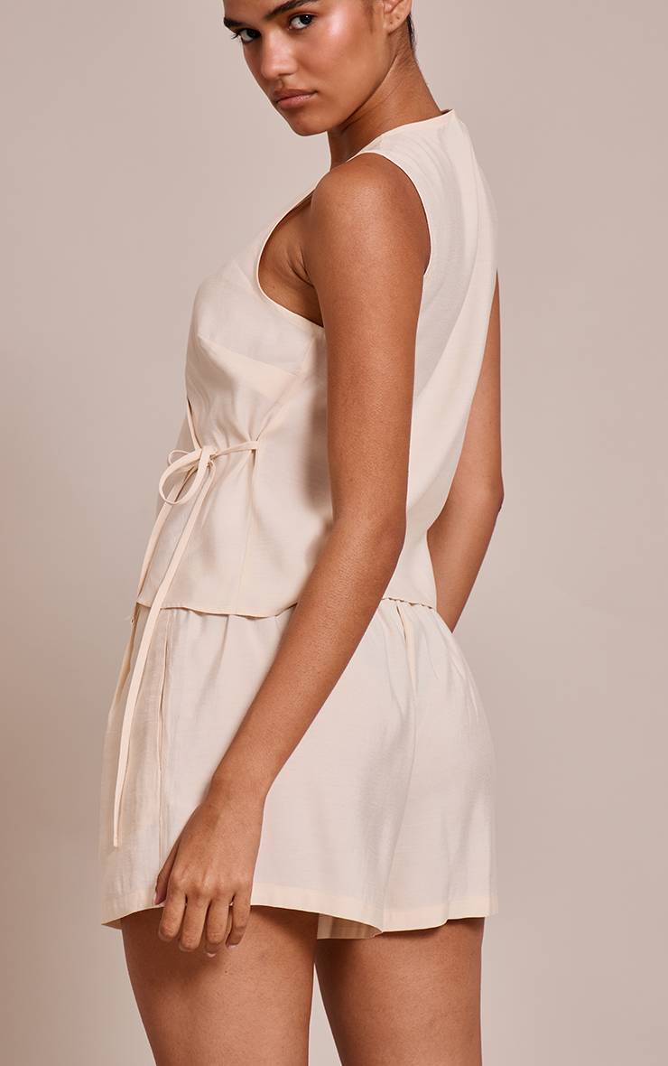 Crème Short Plissé En Tissu Tissé
