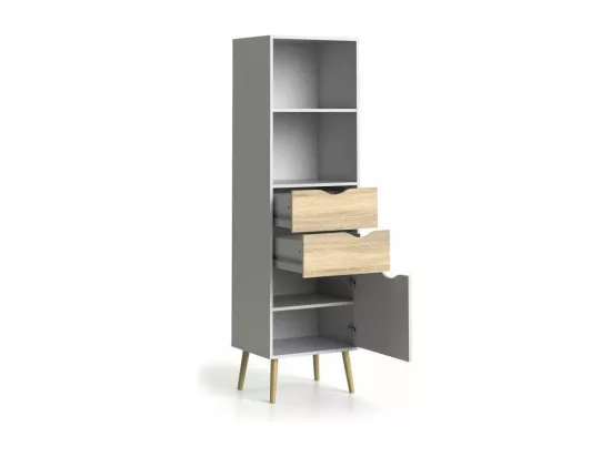 Bibliothèque Dtean, Etagère de bureau, Porte-livre mobile, Librairie, 50x39 h171 cm, Blanc et chêne
