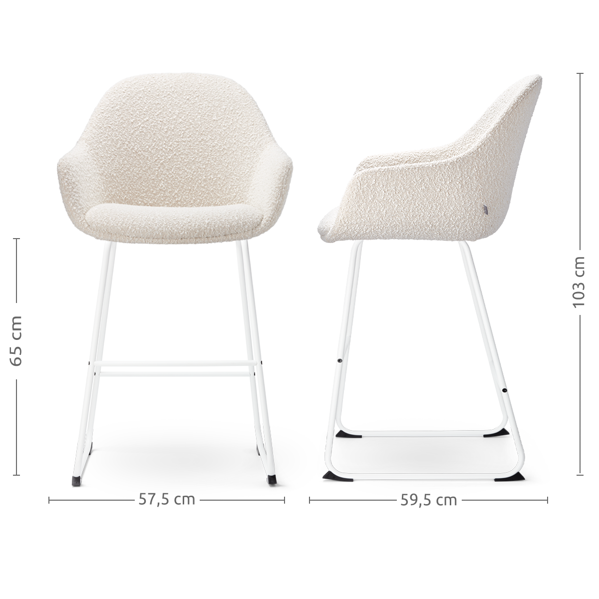 Barkruk Nino-Mae bouclé beige - wit onderstel - 65 cm