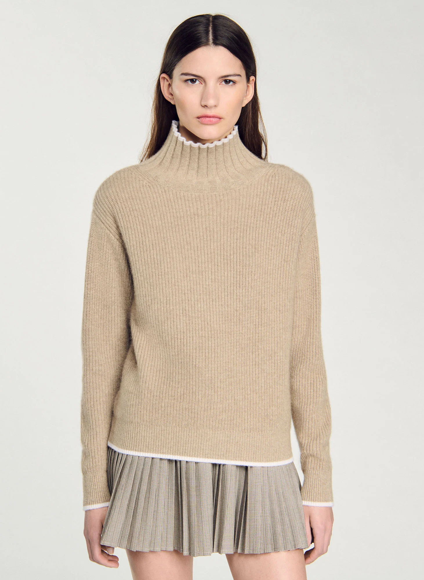 Pull col montant en laine mélangée | Beige