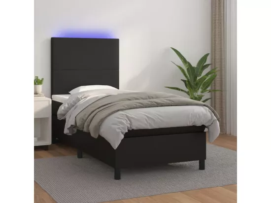 Sommier tapissier avec matelas et LED Noir 90x190 cm Similicuir