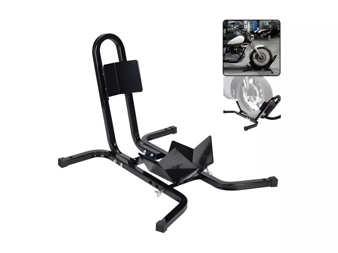 Support roue moto, Rail de support à bascule, support béquille moto bloque, pour roue moto 43 à 53 cm, 60x53.5x33cm