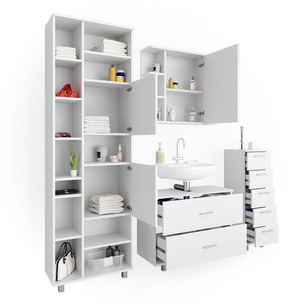VICCO Badmöbel Set ILIAS WeißSpiegel Kommode Unterschrank Badschrank