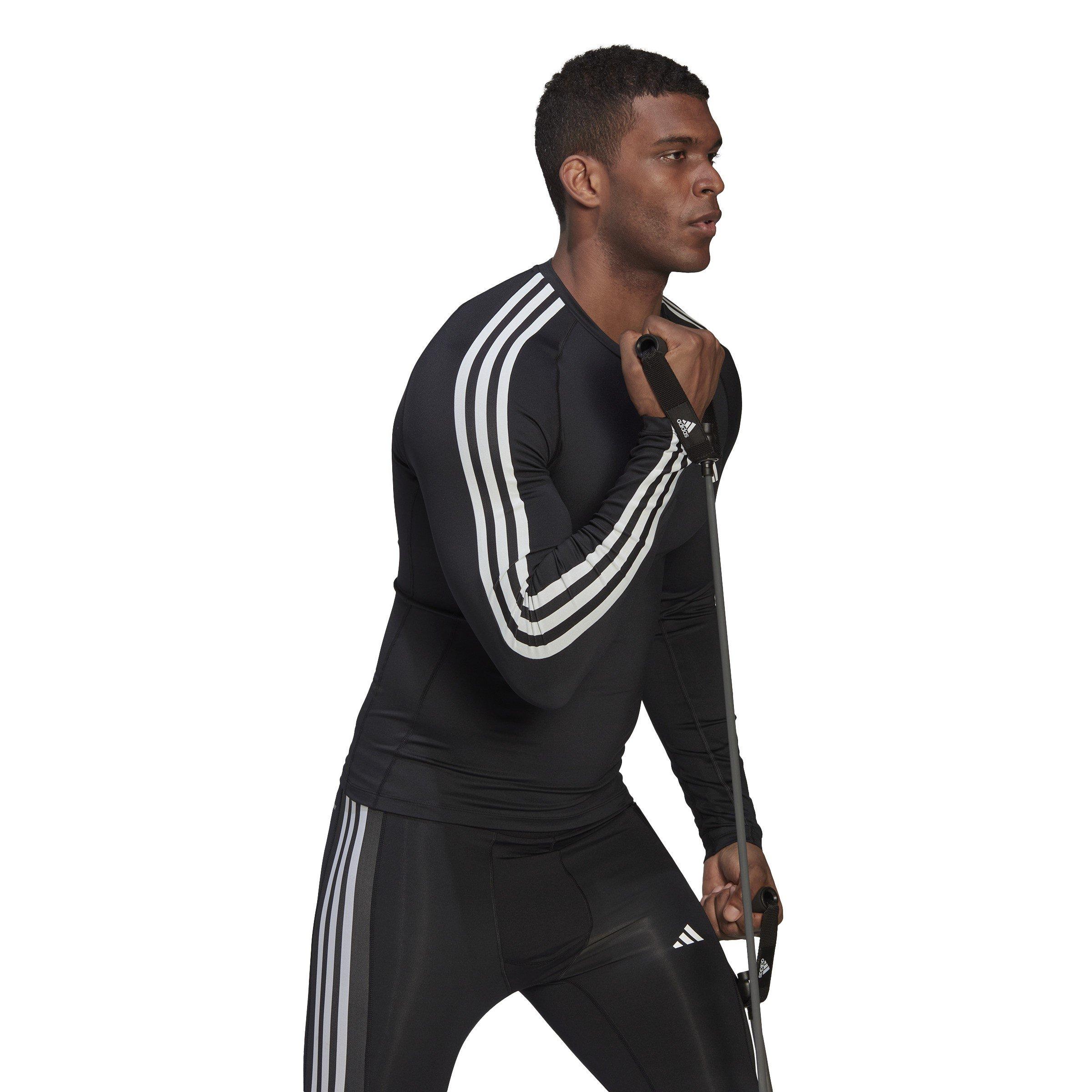 adidas Techfit 3 Stripe Long Sleeve T Shirt Mens