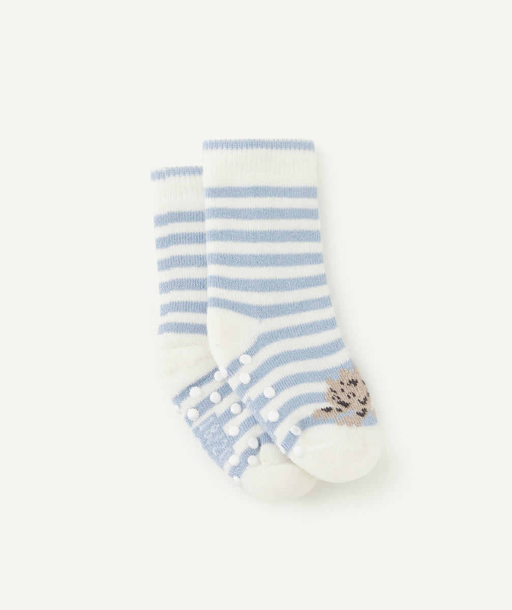 LA PAIRE DE CHAUSSETTES BÉBÉ FILLE ANTIDÉRAPANTES EN COTON BLEU ET BLANCHE