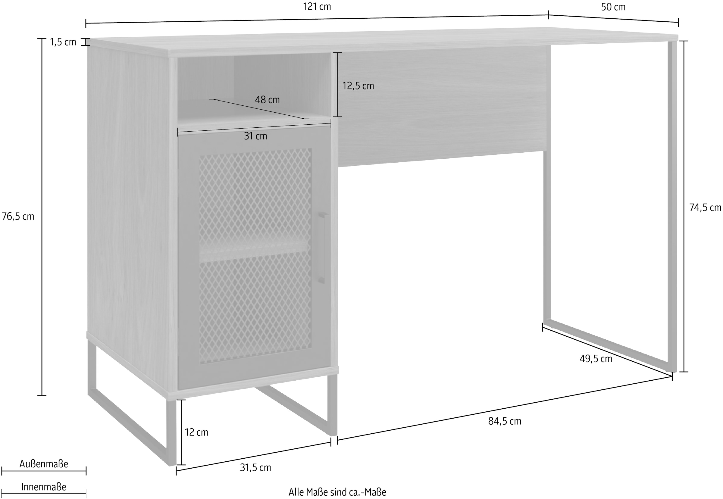 Dorel Home Schreibtisch »Purdue« 1 Stk. tlg. Tür mit Magnetverschluss, Gestell aus Metall, Höhe 76,5 cm