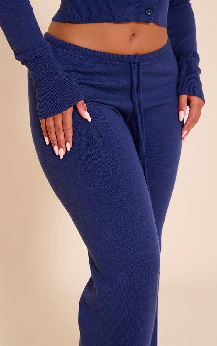 Bleu Marine Pantalon Taille Nouée En Maille Shape