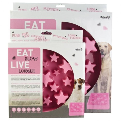 Comedouro lento quadrado para cães, rosa