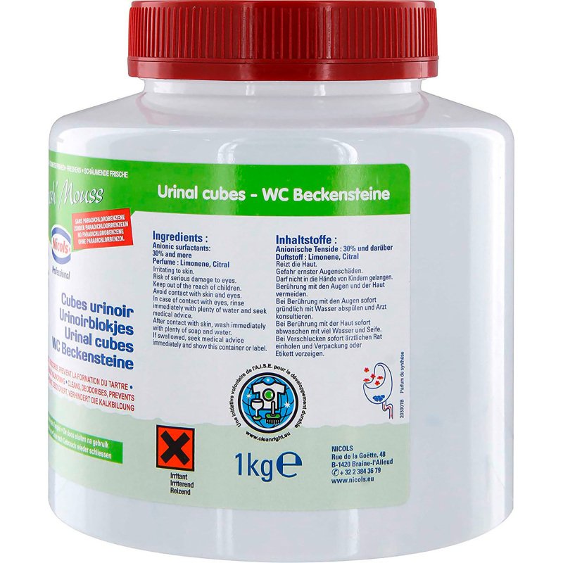 Bloc pour urinoirs Fresh' Mouss Nicols professionnal, fraîcheur pin - Boîte de 1 kg