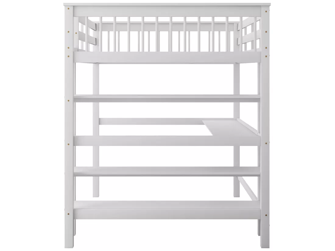 Lit mezzanine 140 x 200 cm - bureau + étagères de rangement - pin et MDF - blanc