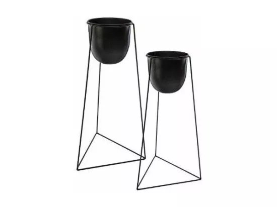 Lot de 2 pots noirs avec supports en métal de tailles différentes - Noir