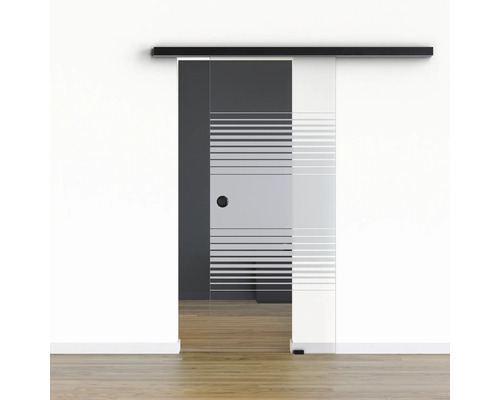 Pertura glazen schuifdeur complete set Glera Strata 1025x2050 mm incl. Selir aluminium zwart beslag, verzonken handgreep