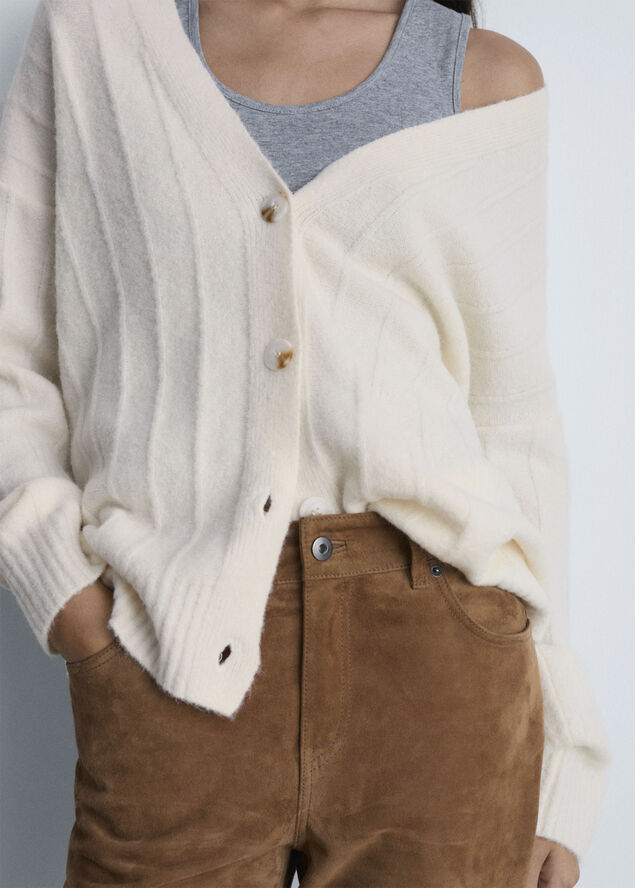 MANGO Buttoned long cardigan Light beige
