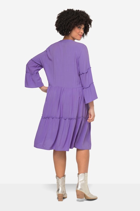 Tunika-Kleid, A-Linie, Tunika-Ausschnitt, 3/4-Ärmel