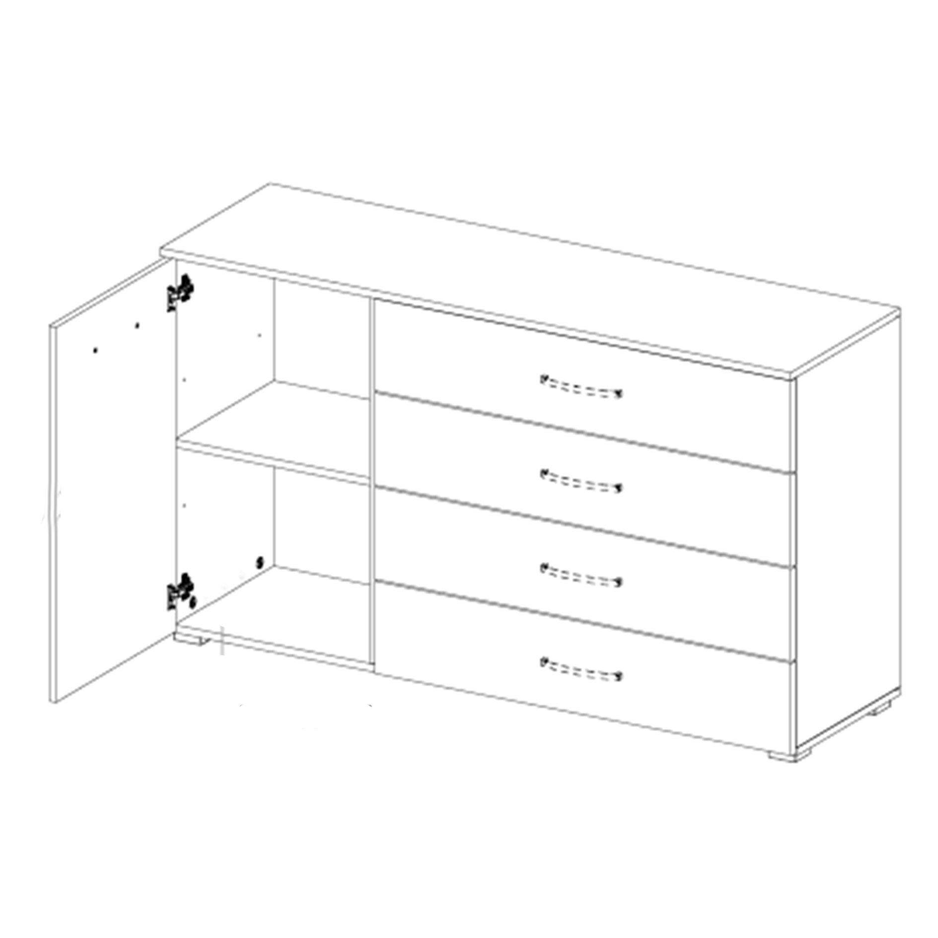 Kommode - seidengrau - Glasfronten - 140 cm