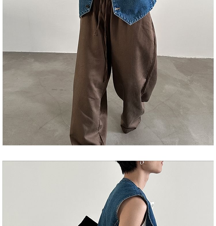 Nahagin - V-hals gewassen denim vest met knopen