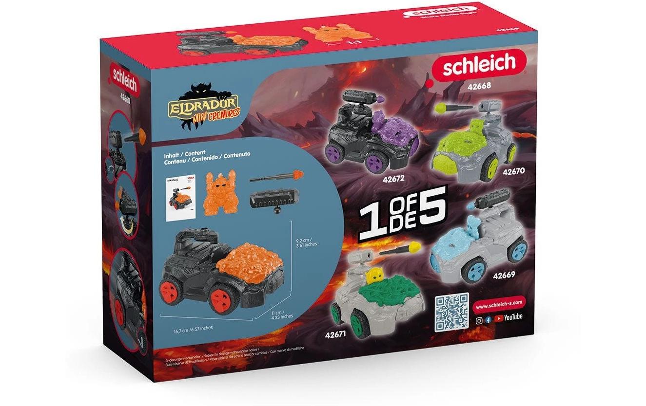 Spielfigurenset Lava-Crashmobil mit Mini CreatureFahrzeug mit Rückziehmotor und schwenkbarer Schusswaffe