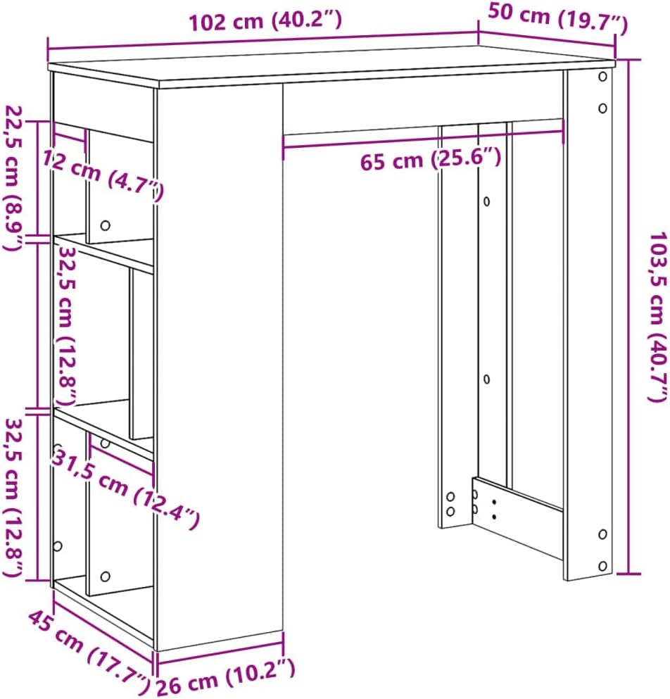Bartisch mit Regal Altholz-Optik 102x50x103,5 cm Holzwerkstoff Bartisch, Bistrotisch Bartheke für Hausbar, Wohnzimmer und Esszimme
