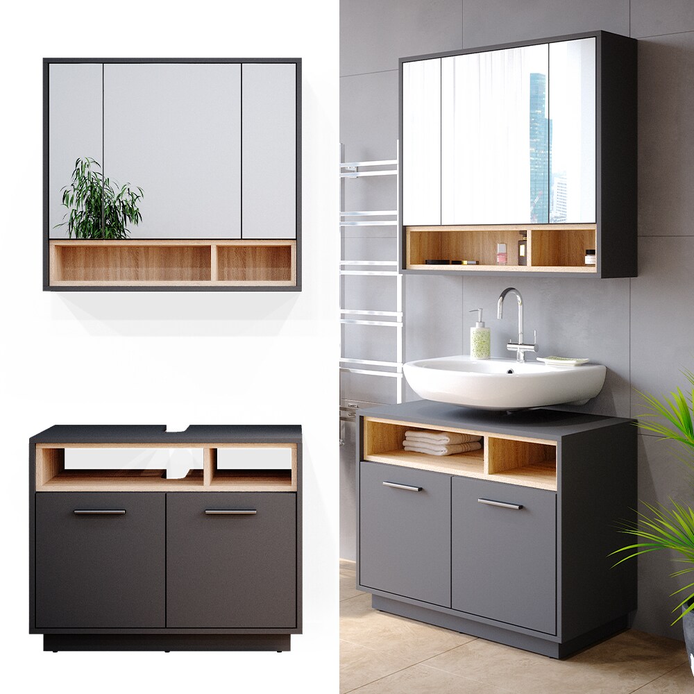 Vicco Badmöbel Badezimmermöbel Beatrice 2er Set aus Spiegelschrank Unterschrank