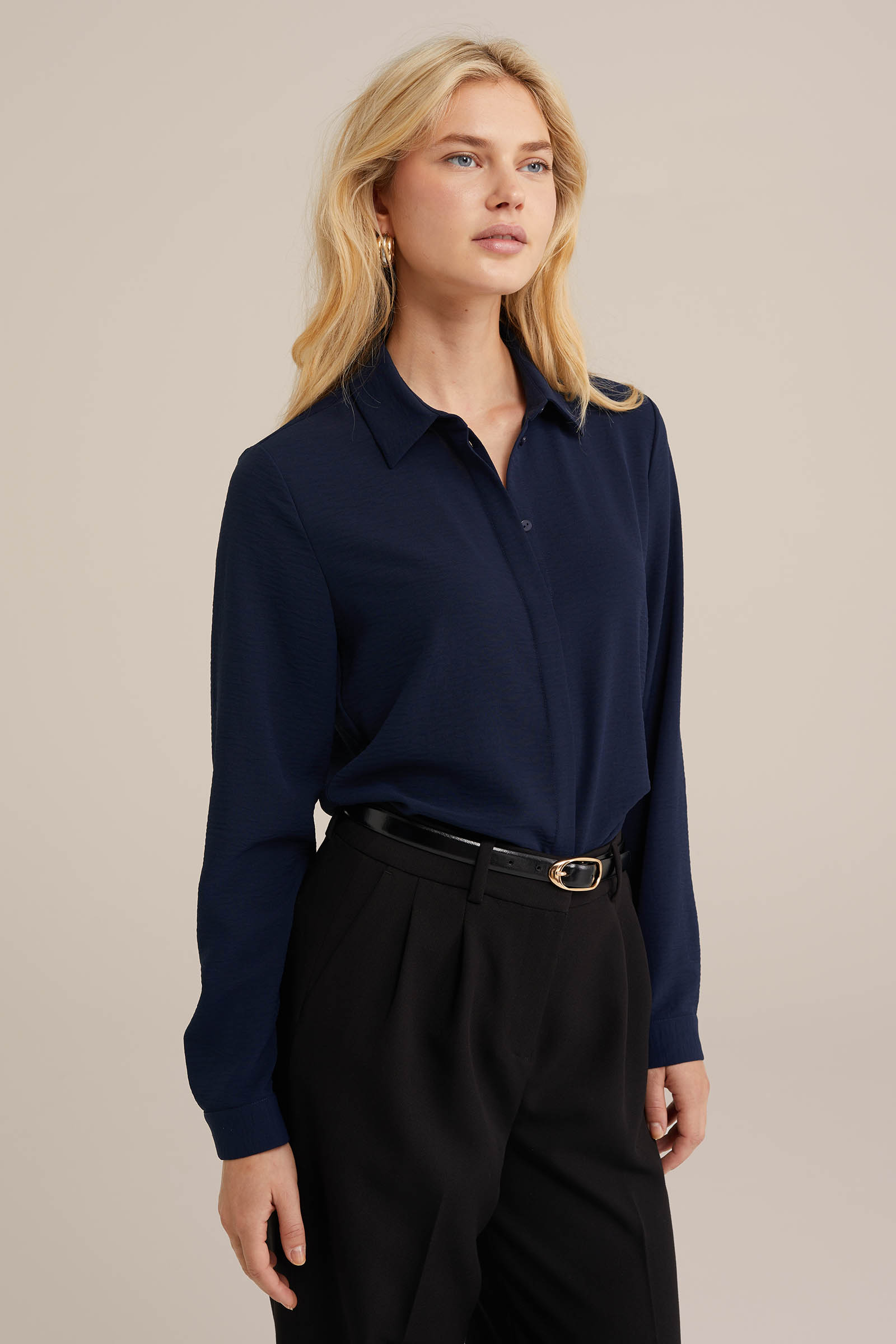 blouse met fijne structuur WE Fashion Marineblauw