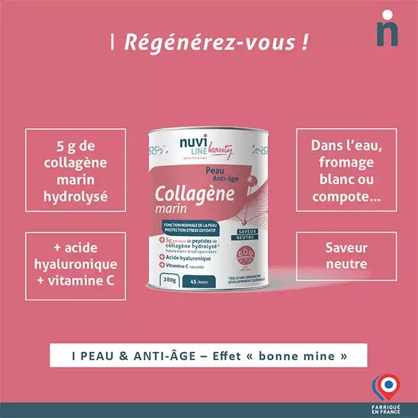 Nuviline Colágeno Marinho para a Pele e Antienvelhecimento, Ácido Hialurônico, Vitamina C Neutra 280g