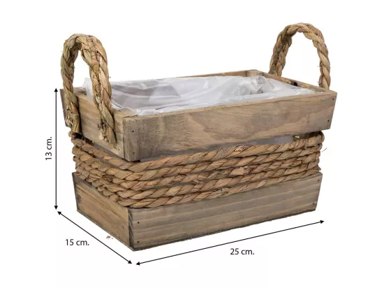 Panier en bois et corde avec poignées marron 25x15x13h