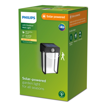 Philips solar wandlamp Shroud zwart met dag/nachsensor