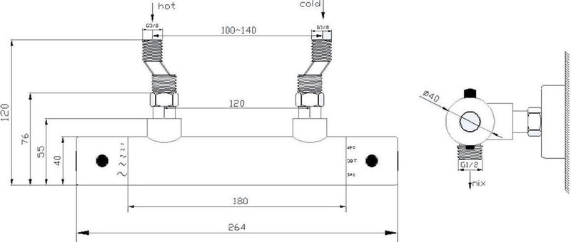 BWS - Douchekraan - RVS Look - Thermostatisch - h.o.h. 12 cm