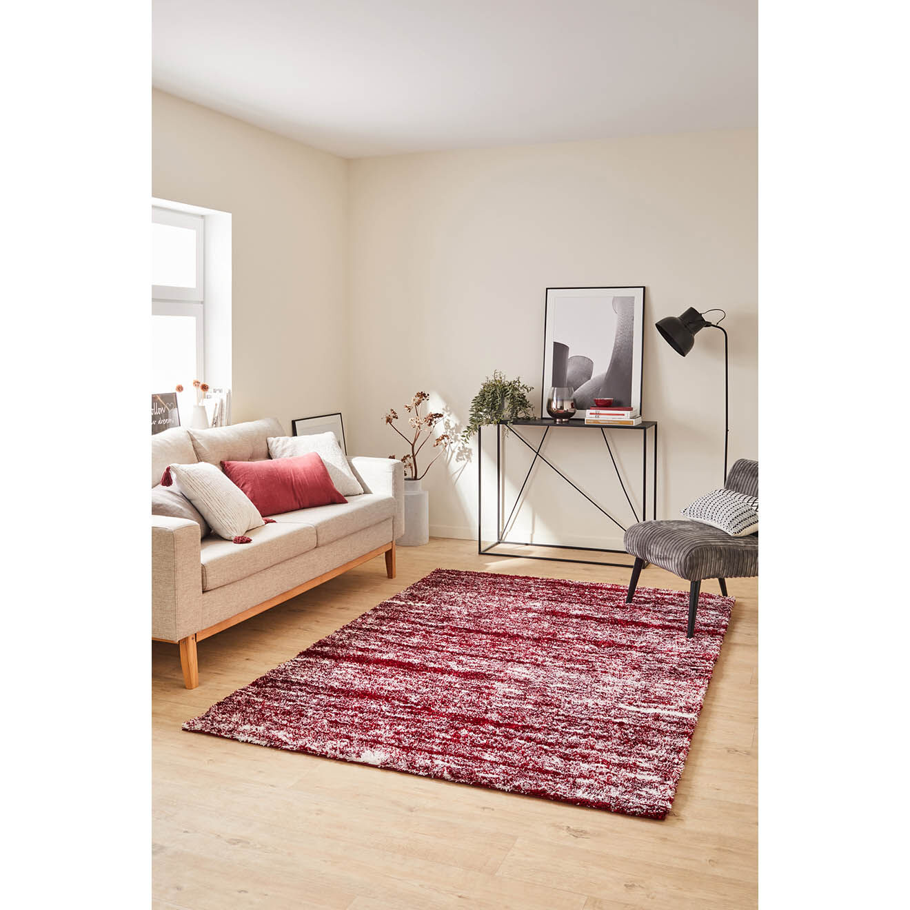 Nazar Rugs Tapis Shaggy doux Oslo 584 rouge - 67x90 cm