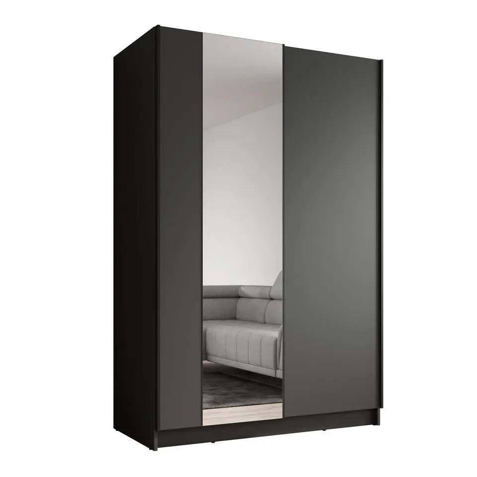 Meubella - Kledingkast Salta - Zwart - 120 cm - Met spiegel