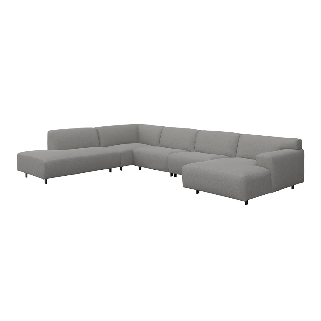 Vesta U-sofa Sjeselong høyre, 3-seter og åpen ende venstre. Big hjørnemodul, Tekstil Marsel Light grey, sort metallben 10 cm, Comfort CM