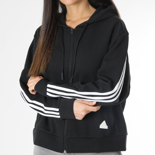 Sweat Zippé Capuche A Bandes HT4715 Noir