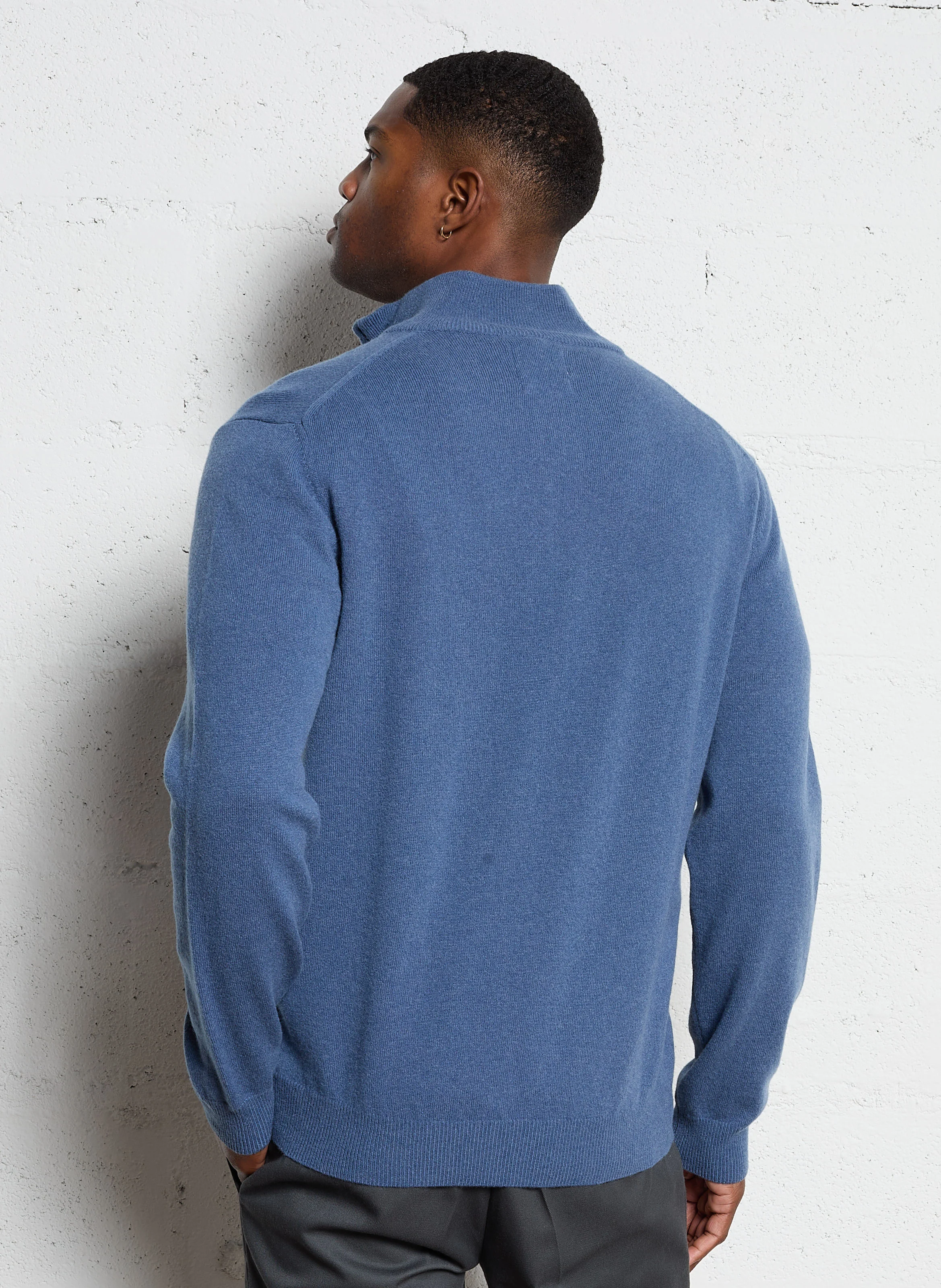 Pull col montant zippé en laine | Bleu