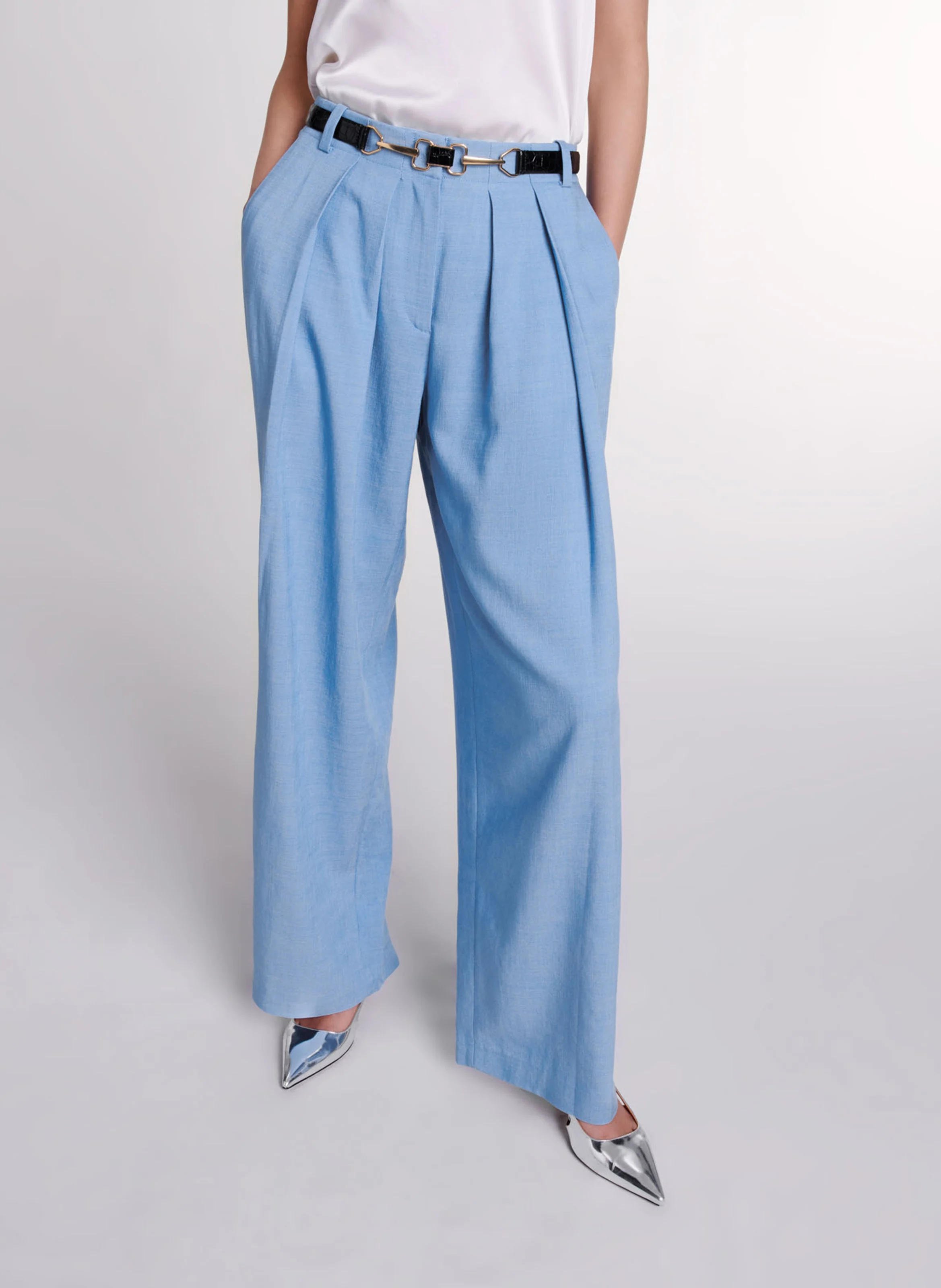Pantalon large taille haute | Bleu