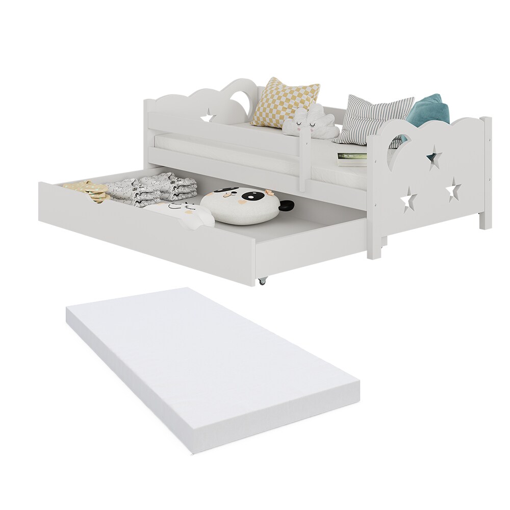 VitaliSpa Kinderbett Einzelbett Juniorbett Jessica Weiß 140x70 cm Matratze modern Kinderzimmer Bett Bettschublade Rausfallschutz
