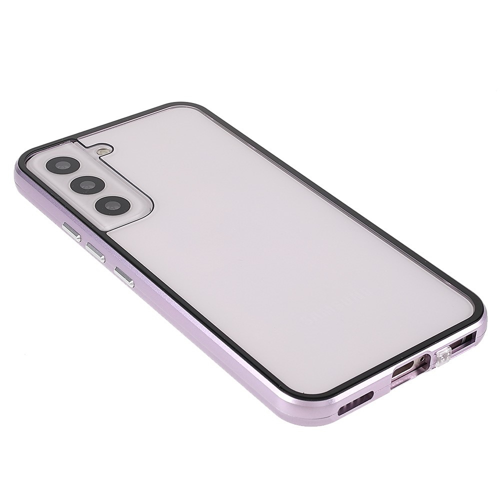 Samsung Galaxy S22 5G Magnetische Alu Schutzhülle mit Panzer Glas Backcover   Displayschutz (Magnet-Technologie) - Lila